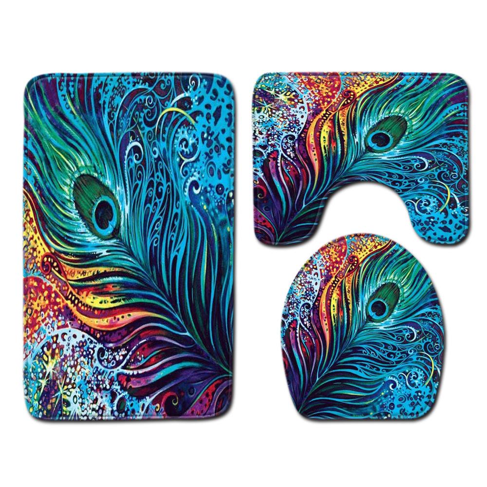 3D Feather Bathroom Toilet Three-Piece Floor Mat Door Mat Bathroom Carpet
