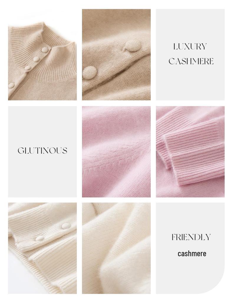 Chic Korean High Neck Single-Breasted Cashmere Cardigan - Women's Loose Knit Sweater Coat for Autumn/Winter