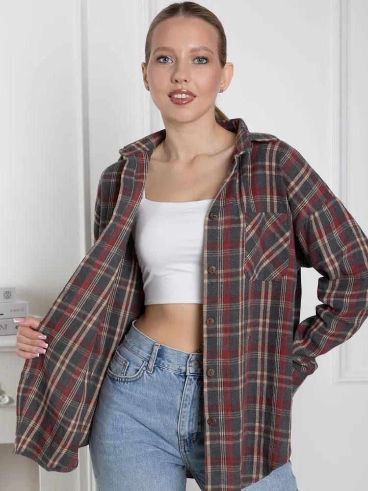 Women's Long Sleeve Shirt Retro Versatile Plaid Pocket Casual Shirt