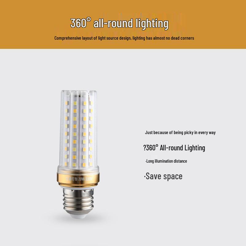 Tri-Color Dimmable LED Bulb, E27/E14 Base, 12W, Energy-Saving Corn/Candle Light for Home.
