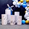 Set Decorativo Cilindri Rotondi in Ferro Bianchi per Tavolo Dessert Matrimonio e Compleanno – 5 Pezzi