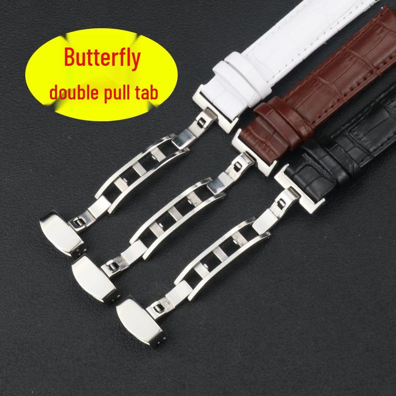 Genuine Leather Bamboo Pattern Watch Strap with Double-Fold Butterfly Buckle, High-End Boxed, Waterproof, Durable, Available In 20mm and 22mm