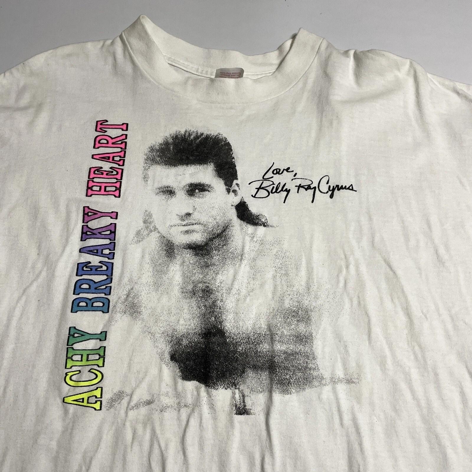 VTG Billy Ray Cyrus Achy Breaky Heart White Shirt Sz XL Single Stitch USA FLAWS L