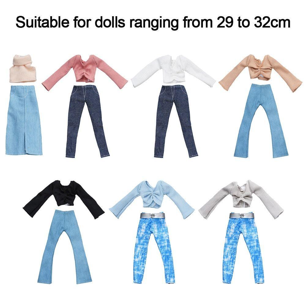 30CM Doll Clothes Suit Fashion Tops Sweater High Waisted Jean Pants Vest Skirt Set For 1/6Bjd Dolls Accessories Kids Toys