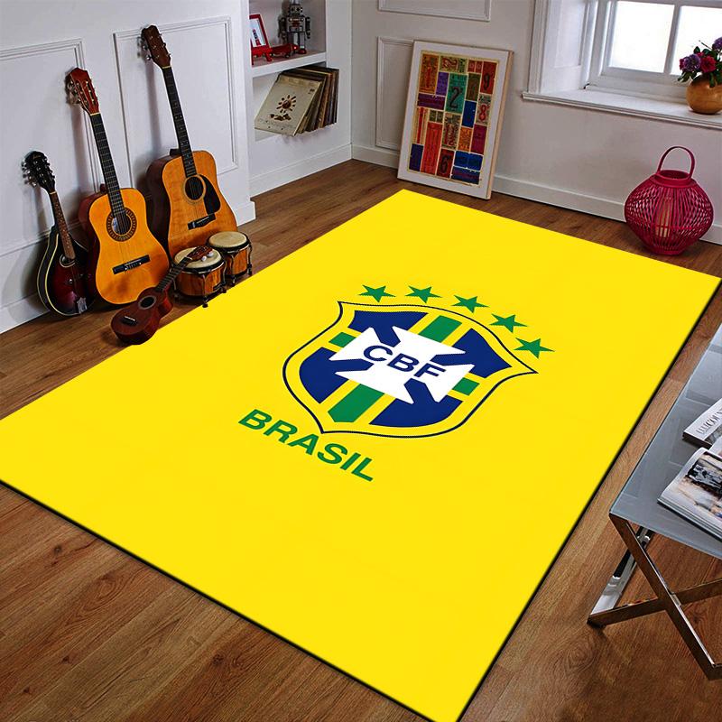 "Brazilian CBF Emblem on Yellow Background" Patterned carpet a non slip rug suitable for all seasons and any setting, gift