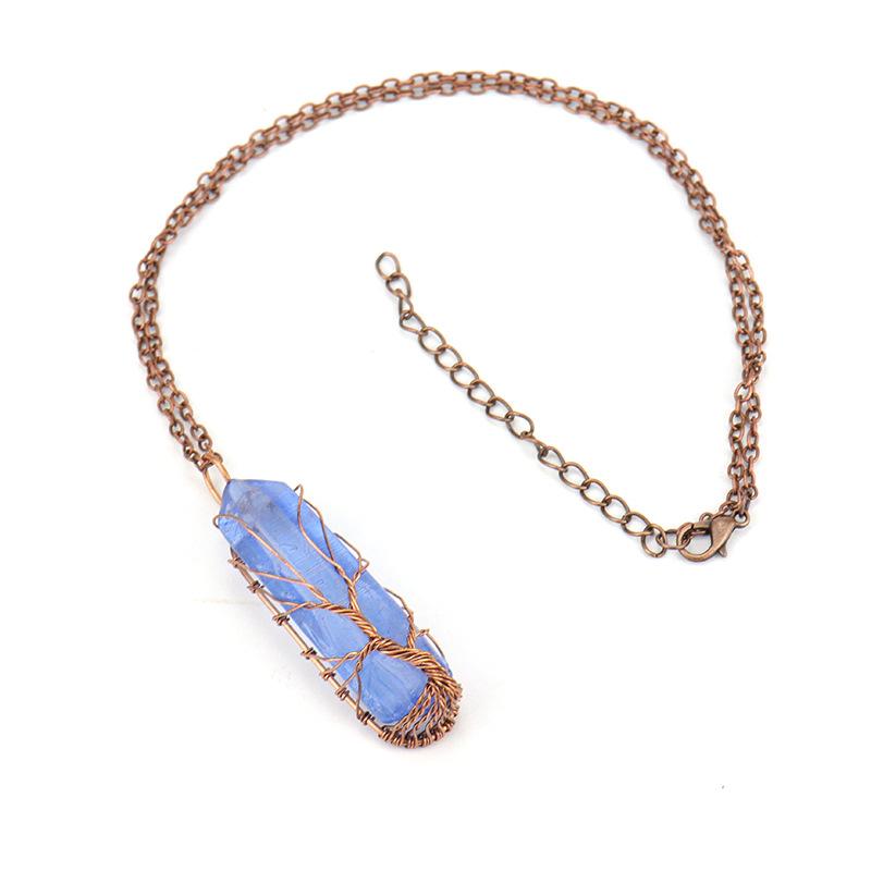 Vintage Hand-Wound Colorful Crystal Stone Necklace, Crystal Pillar Life Tree Necklace N523