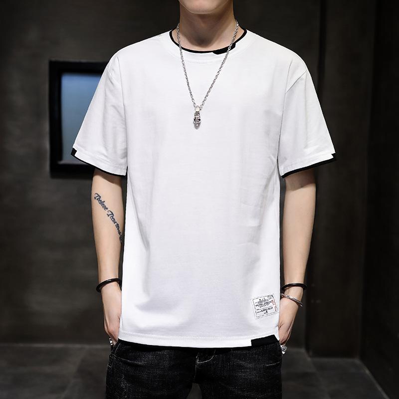 

Men Fake Two Piece Contrast Trim Patch Detail Short Sleeve T Shirt Casual Loose Fit Summer Top M білий