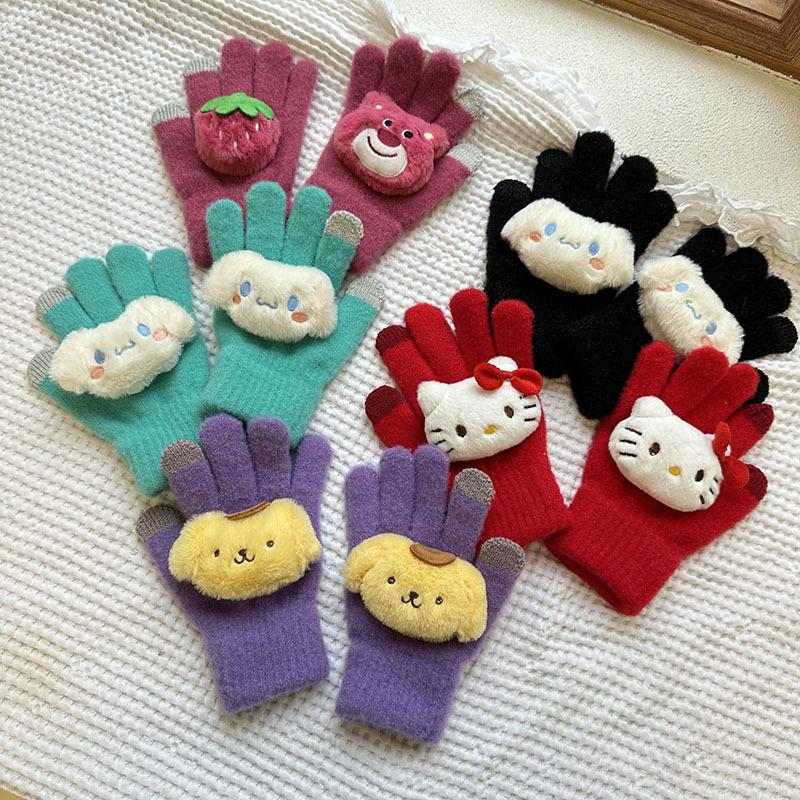 Herbst- und Winter-Kinderhandschuhe Sanrio Cartoon Gestrickte Babyhandschuhe Fünffinger Verdickt Warm und Kältefest Babyhandschuhe
