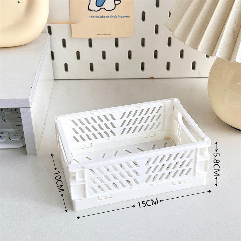 Cute Ins Folding Plastic Storage Rack Organizer Box Student Portable Desktop Food Toy HandAccount Tape Stationery Storage Basket