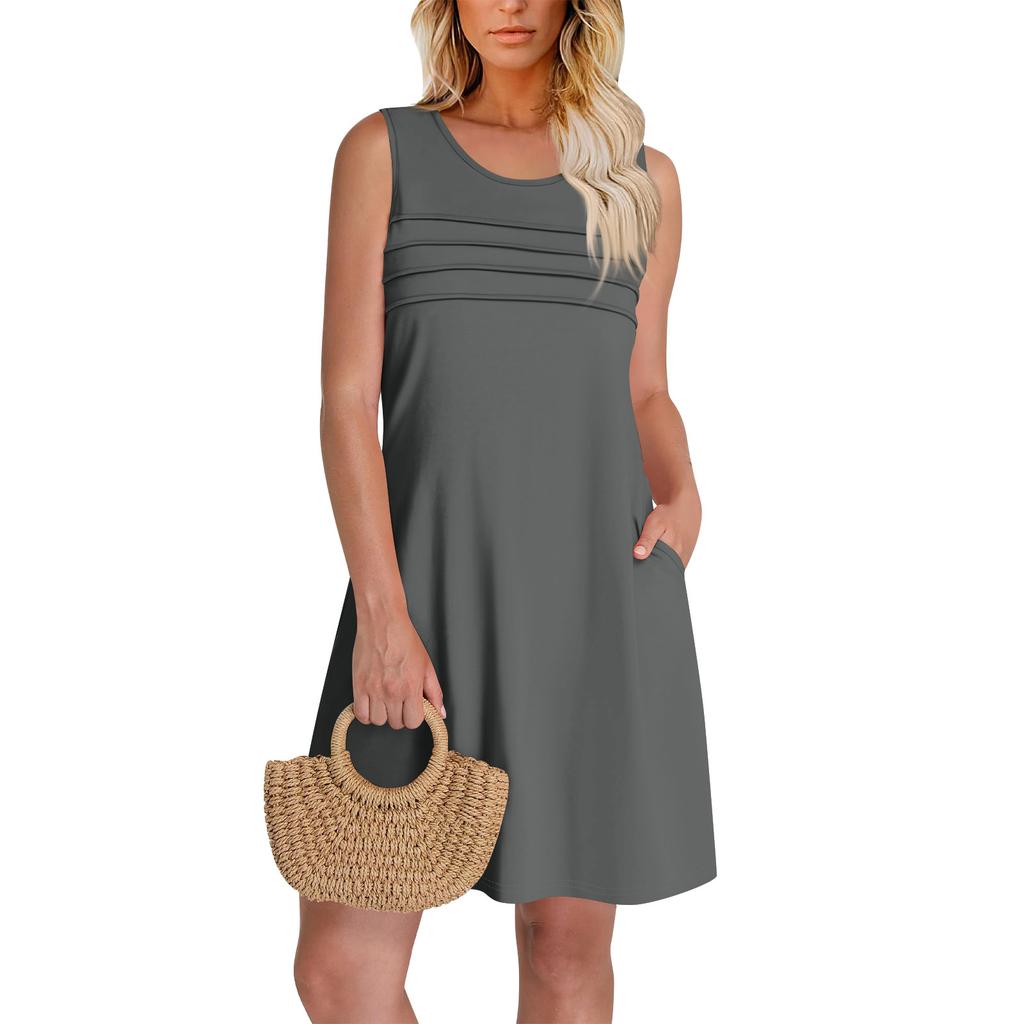 Womens Summer Dresses Loose Sleeveless Sundresses Dress With Pockets