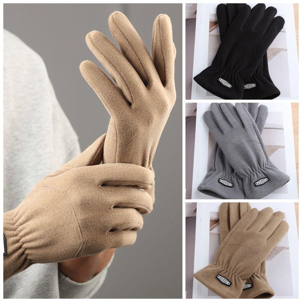 Elastic Men Full Finger Mittens Five Finger Thin Fleece Gloves Fleece-lined Gloves Outdooor