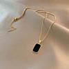 New Stylish Gold Color Geometric Square Necklaces for Women Men Black Enamel Rectangle Pendant Necklace Punk Party Jewelry Gift