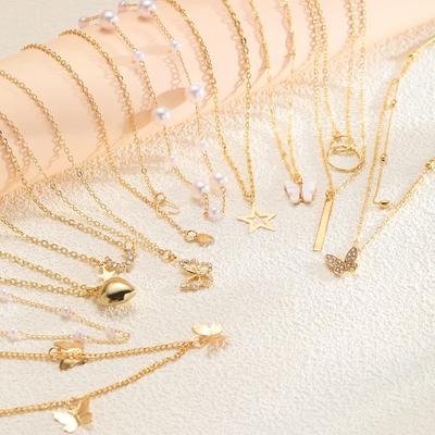 11pcs Simple Heart Butterfly Moon Pendant Necklaces For Women Elegant Silver Color Star Crystal Imitation Jewelry Set