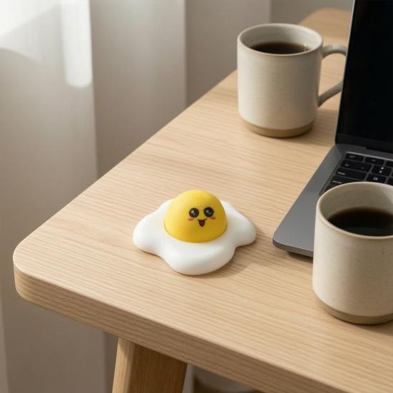 Fried Eggs Press Button Keychain, 3D Printed Fidget Clicker Toy for Stress Relief, Novelty Imitation Food Bag Charm for Handbag Purse