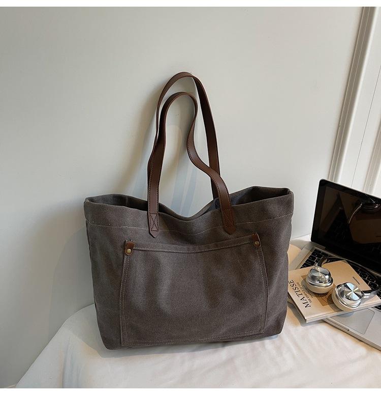 Large Capacity Canvas Tote Bag New Simple Casual Versatile Shoulder Bag College Students Class Commuting Armpit Bag Women