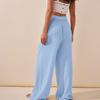 Damen-Hose mit weitem Bein, hohe elastische Taille im Rücken, Business-Arbeitshose, lange Freizeithose