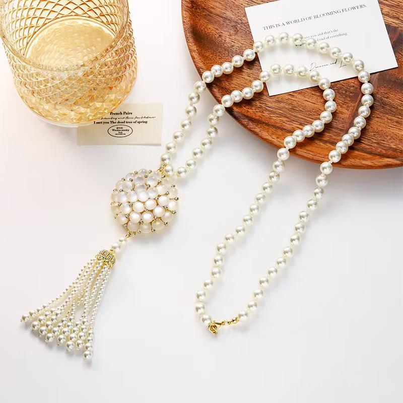 Classic Cat's Eye Pearl Sweater Necklace - Luxury Chinese Long Pendant for Women