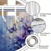 Purple Blue Floral Bouquet Butterfly Shower Curtain,Dreamy Digital Painting,Textured Flowers &Butterfly,Soft Gradient Background