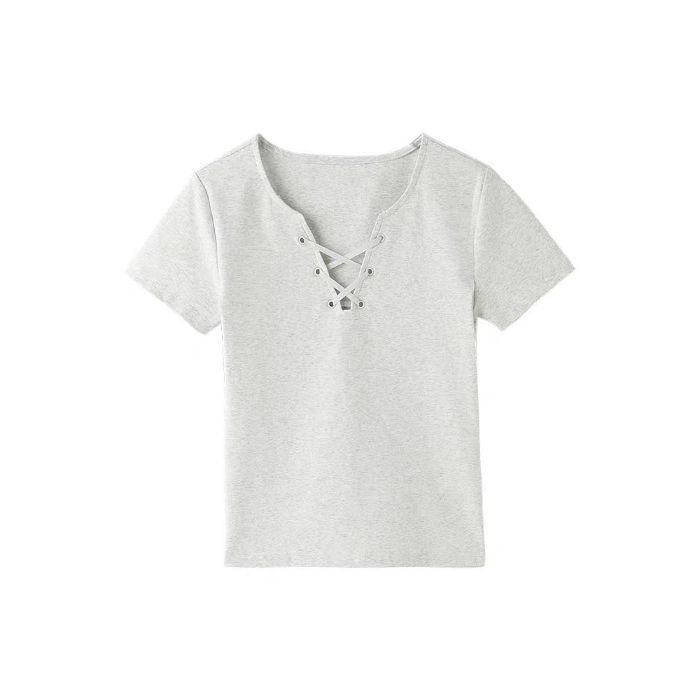 

Summer strap design sense pure cotton short-sleeved T-shirt female niche hottie pure want to show thin slim and thin top S [recommended within 50kg ] серый