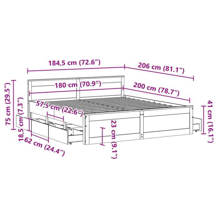 VidaXL Cadre de lit sans matelas avec tête de lit 180x200 cm bois pin, meuble de chambre à coucher, lit double, sommier, 3308756