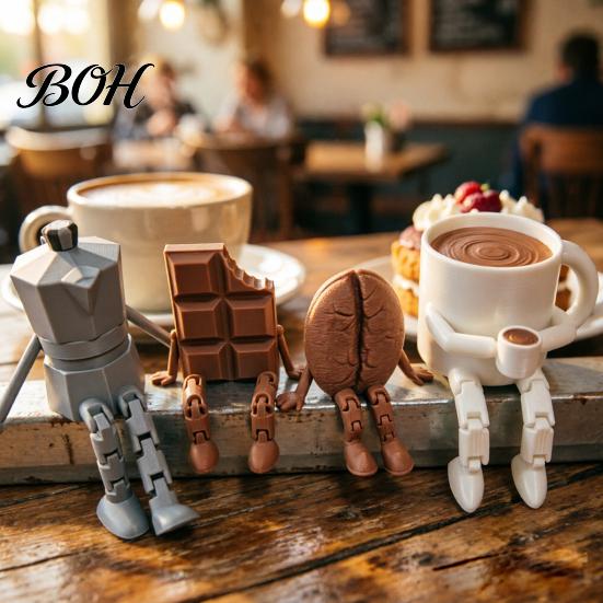 Fine Texture 3D Print Printed Articulated Coffee Cup Figure, Movable Joint Desk Statue, Cute Cafe Decoration Ornament Bean Ornament, Creative