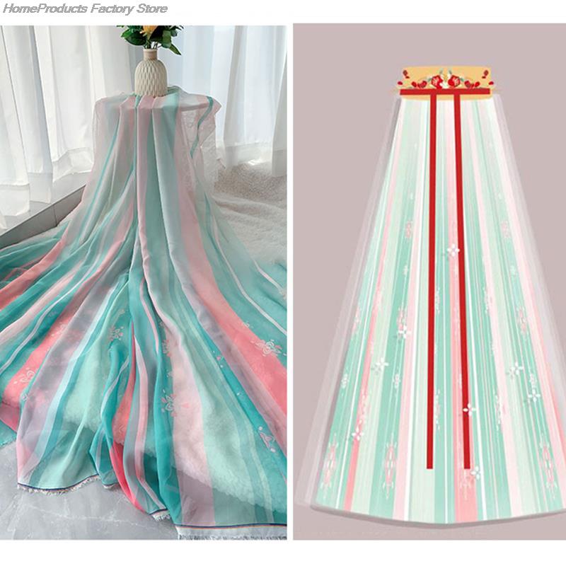 1M Ancient Style Rainbow Printed Chiffon Fabric 30D Organza Tulle Fabric For Diy Hanfu Pleated Tulle Skirts Wedding Dress Decor