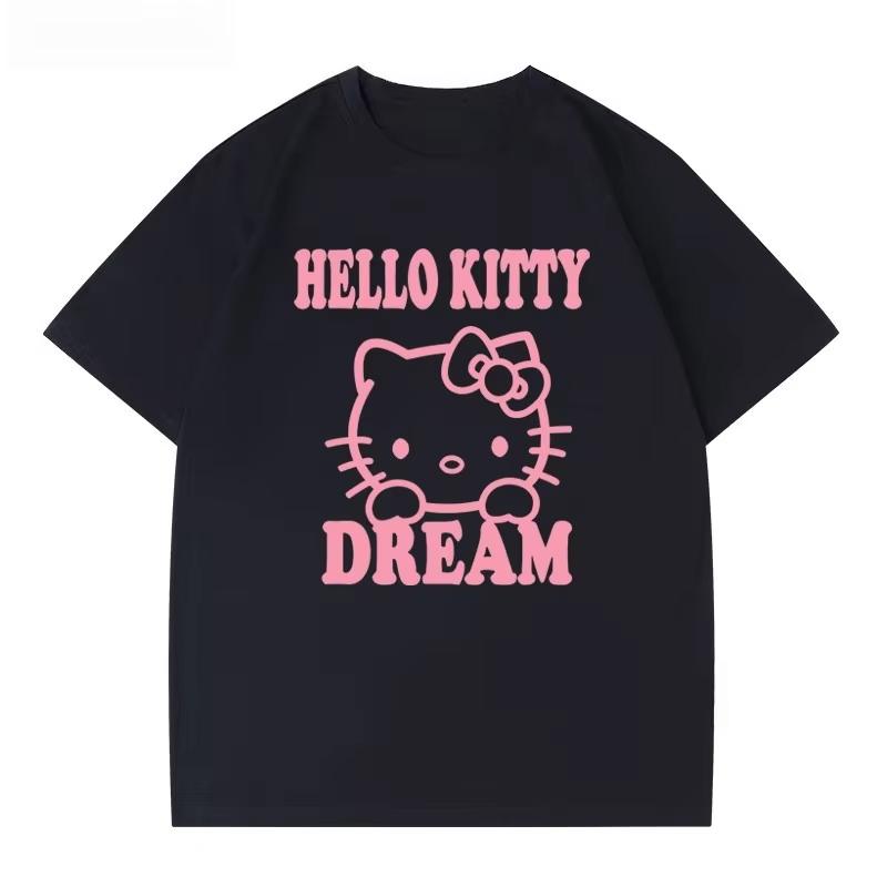 

2026 Summer HelloKitty Cartoon Graphic Tee Casual Short Sleeve Cotton Tops for Adults Kids Lovely Kawaii Streetwear Style S