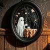 Ghost Oil Painting Print Halloween Wall Art, Cute Table Sign, Vintage Oval Framed Decor Picture, Decorative Art for Mantel Living Room Bedroom
