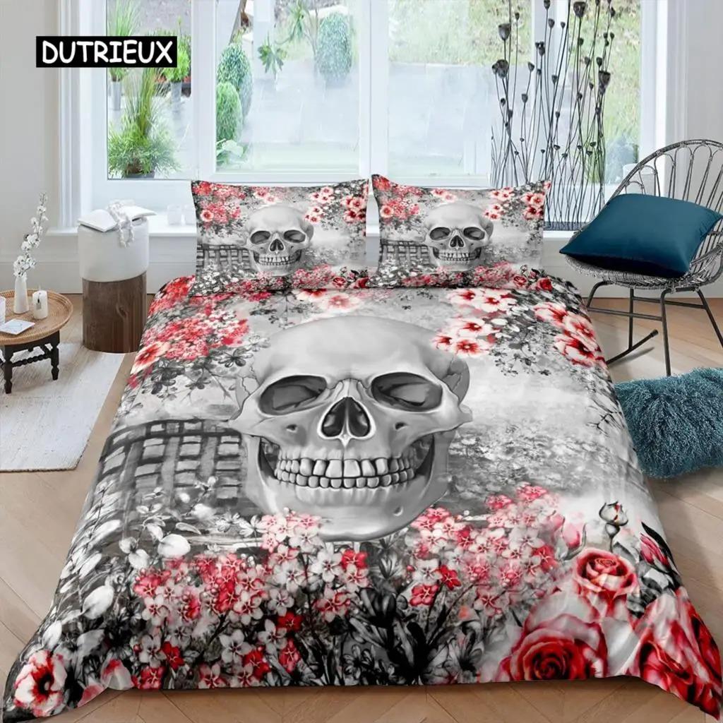 

Пододеяльник с изображением леди-сахарного черепа размера King Queen Size, комплект постельного белья с изображением Дня мертвых, ретро, готический, скелет, красная роза, мягкий пододеяльник белого цвета 70x133cm 2pcs