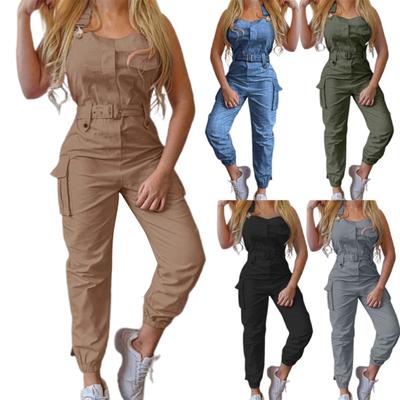 Cargo Jumpsuit Knöchelgebunden Schulterträger Frühling Sommer Einfarbig Neckholder Jumpsuit
