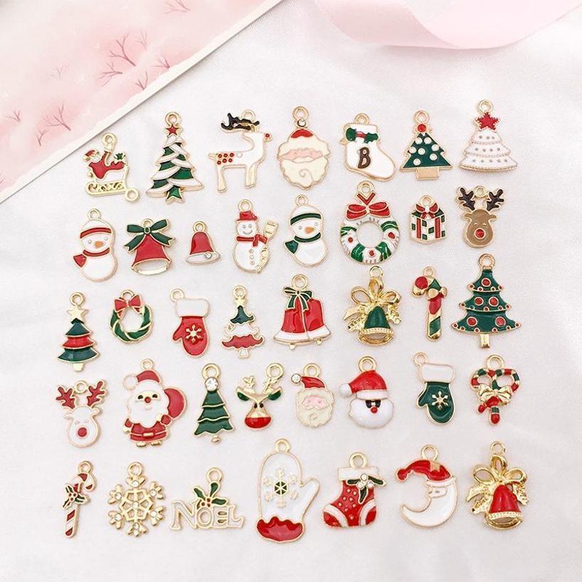 1 Set Christmas Style Small Pendant Christmas Earrings Pendant Diy Jewelry Accessories Santa Claus Snowman Bell Pendant Necklace