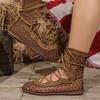New Plus-size Retro Flat Sandals, Summer Breathable Mesh Hollow Cross Strap Sandals for Women