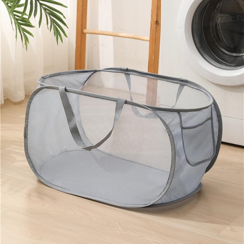 Foldable Mesh Laundry Hamper: Washable, Multifunctional Storage Basket for Clothes and Bathroom.