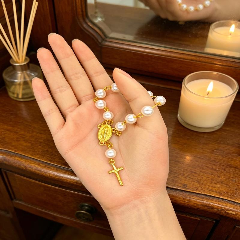 Religious Rosary Bracelet For Women Fashion Cross Charm Glass Beaded Chain Bracelet Men Prayer Party Jewelry Gift