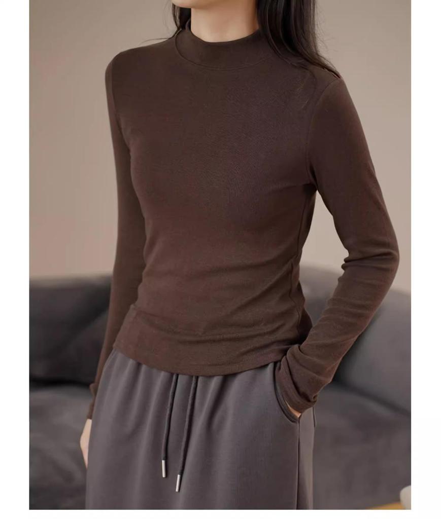 310g Women's Winter Double-Sided Brushed Half-High Collar Long Sleeve Thermal Base Layer Top