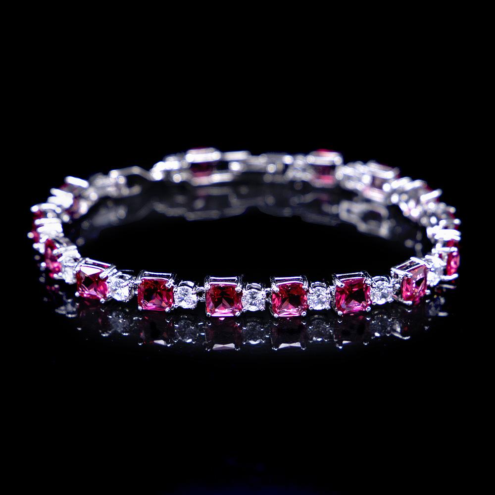 New European and American Fashion Bracelet Ladies Aaa Square Round Fairy Wind Does Not Fade Natural Zircon