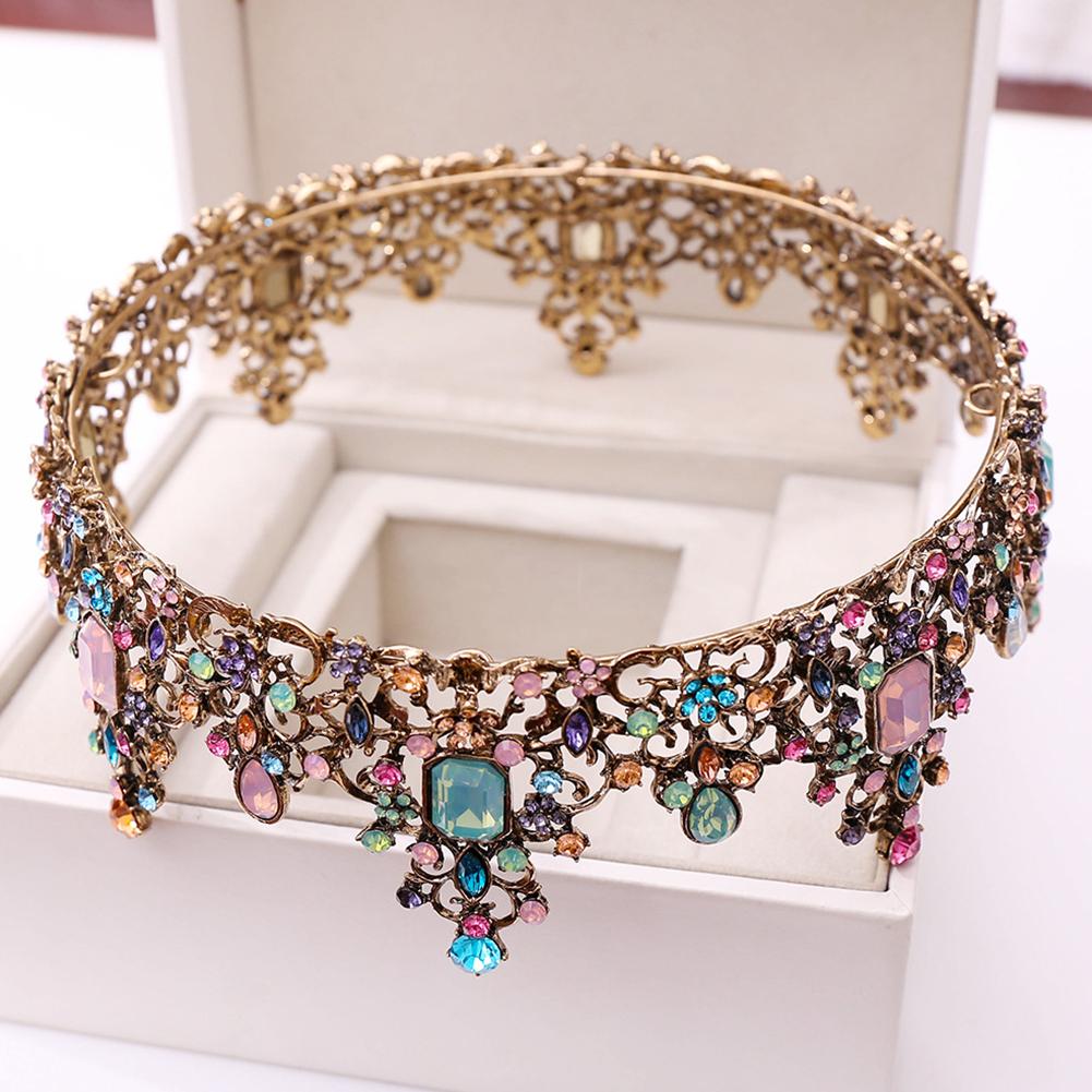 Vintage Baroque Princess Crown For Girls Luxury Round Queen Crown Hair Accessories For Wedding Birthday Cosplay Party