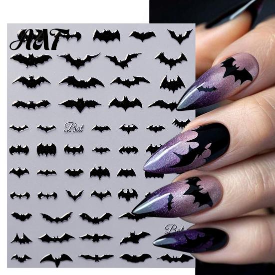 5D Embossed Nail Decals Halloween Art Stickers, Skull Pumpkin Ghost Stickers Decals, Waterproof Self Adhesive Manicure Decoration Holiday Theme