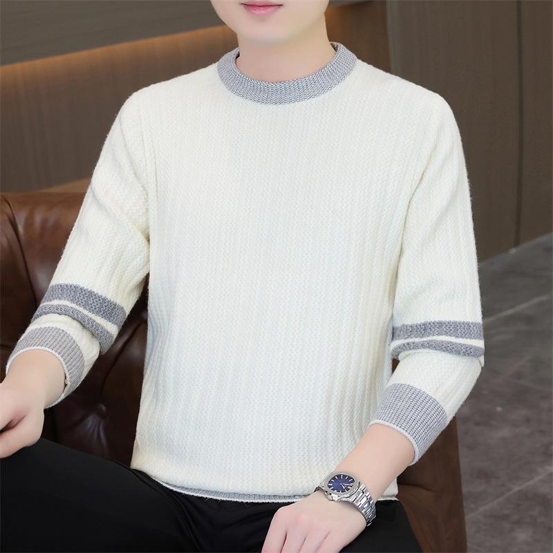 2025 Men s Thick Knit Sweater: Korean Style Fashion, Warm Round Neck Pullover M