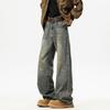 Washed old jeans men's autumn new trendy brand American retro loose straight wide-leg casual pants