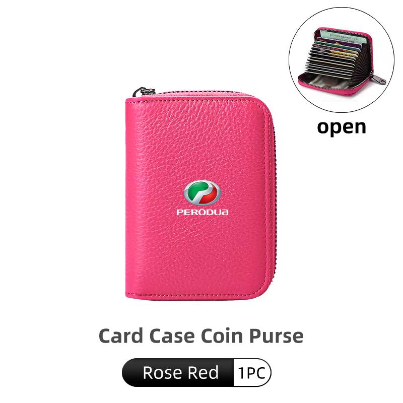 

Car Accordion Card Holder Coin Purse Leather ID Card Bag Auto Accessories For Perodua Kanchil Kenbala Kennery Keliss Myvi VIVA рожевий червоний колір