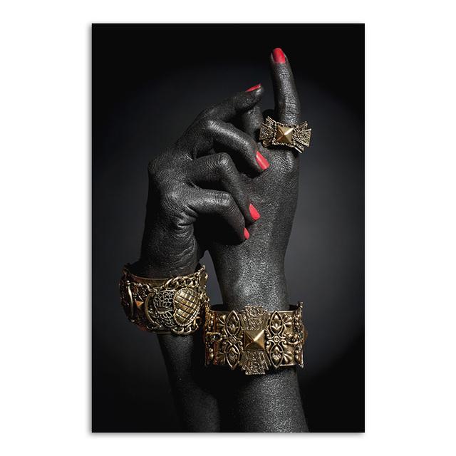 

Золотые украшения и руки, холст, живопись, чернокожая женщина, ручные постеры и принты, африканские настенные художественные картинки для современного домашнего декора, фреска 50x70cm