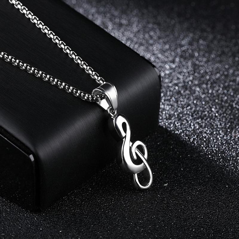 Hip Hop Rock Music Notation Pendant Necklace For Men Gold Color Stainless Steel Box Chain Ins Fashion Simple Women Jewerly Gifts