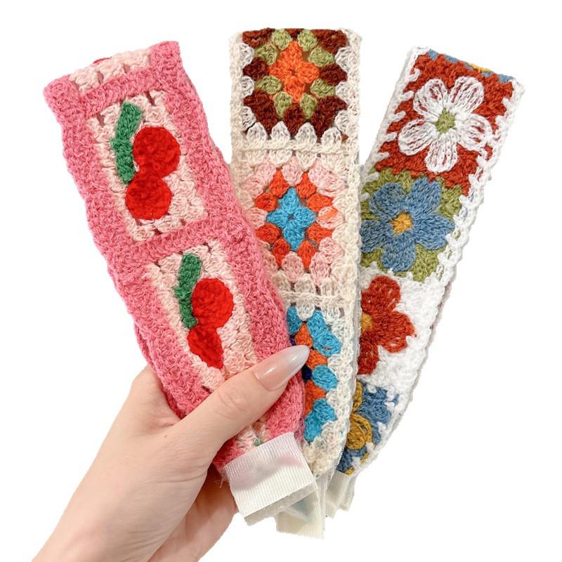 Francouzská květinová nemačkavá pletená čelenka pro ženy, kouzelná samolepka vlasový doplněk pro miminka a dospělé