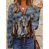 Horse element print pattern coded women's garden collar zipper long sleeves