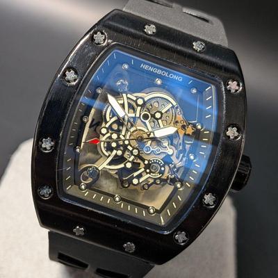 Used New Watch Richard Mille Type Quartz Homage Watch Rubber Tonneau Skeleton Black