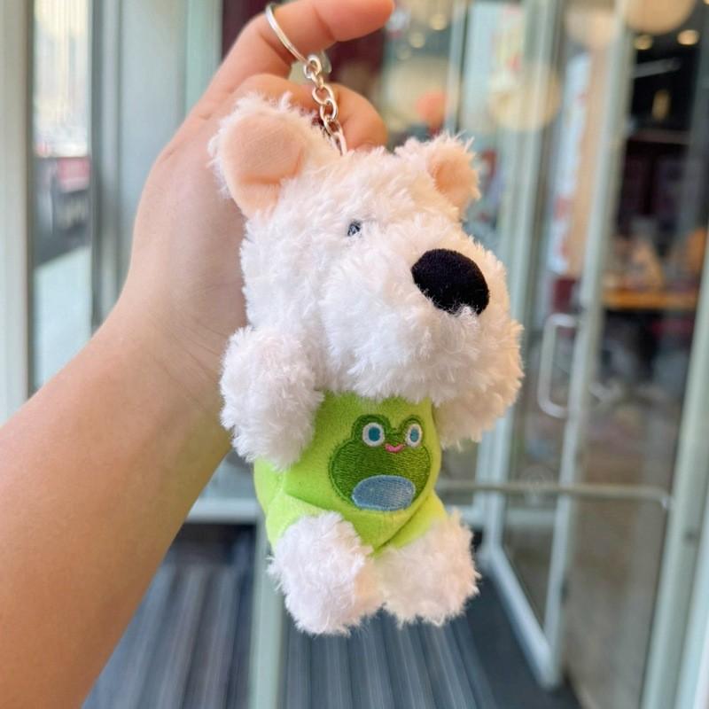 Stuffed West Highland Terrier Plush Keychain With Pearl Chain And Gold Keyring For Bag And Car Accessories
