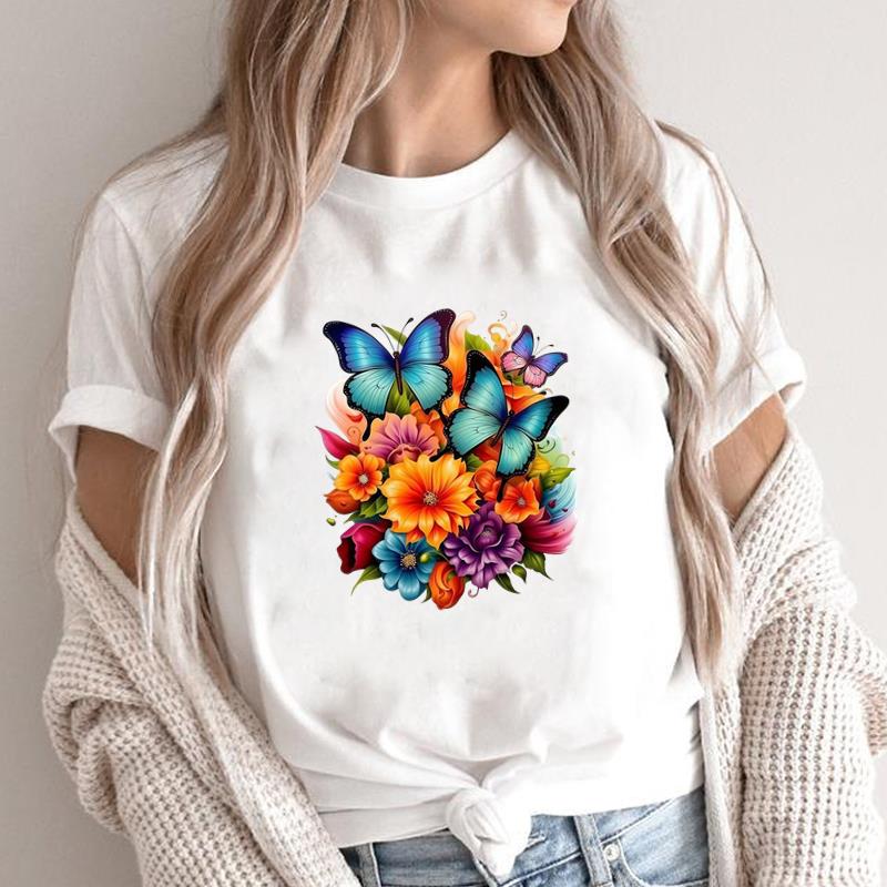 

(Asian Size) sweet trend 90s Print Fashion Female Short Sleeve T-shirts Women s Top T Clothing Casual O-neck Graphic Tee S