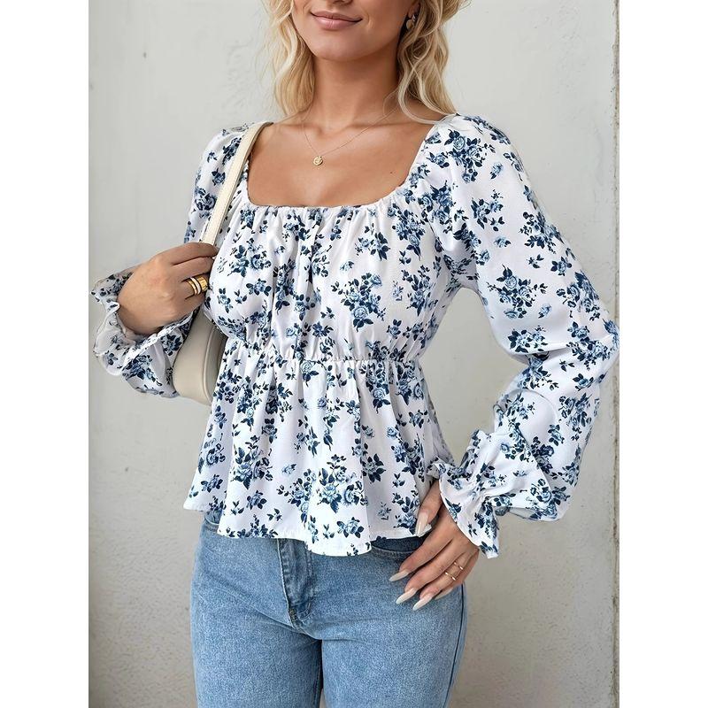 

Французский стиль Винтажный стиль Дворцовый стиль Пышные рукава Цветочный Приталенный силуэт Квадратный вырез Топы-рубашки Длинные рукава Тонкая шифоновая рубашка Свежий White S