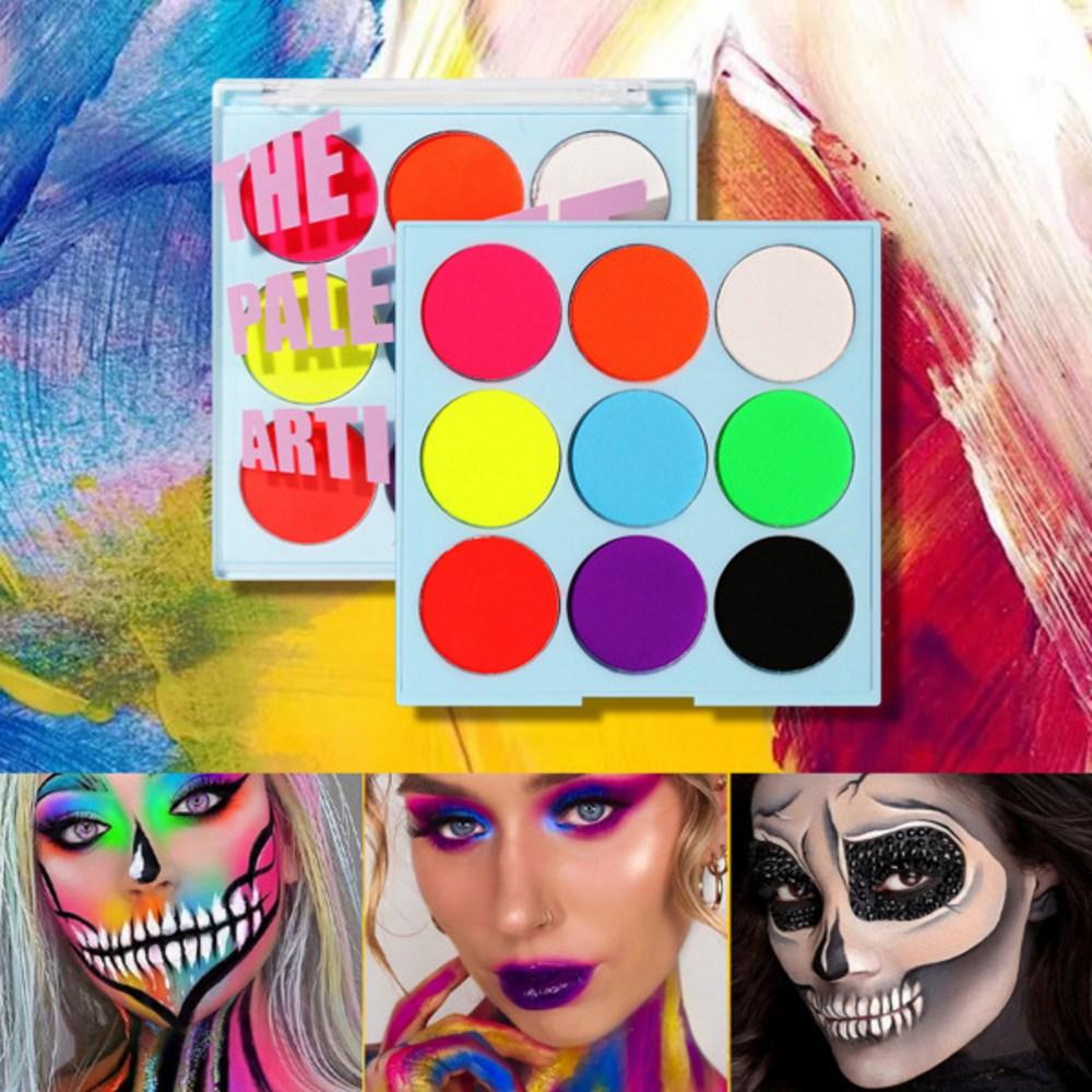 Bright Color Honey Skin Water Activated Liner UV Light Neon Pastel Shadow Palette Festival Makeup Responsive 9 Colors, 1pcs 9 Colors, 1 Piece